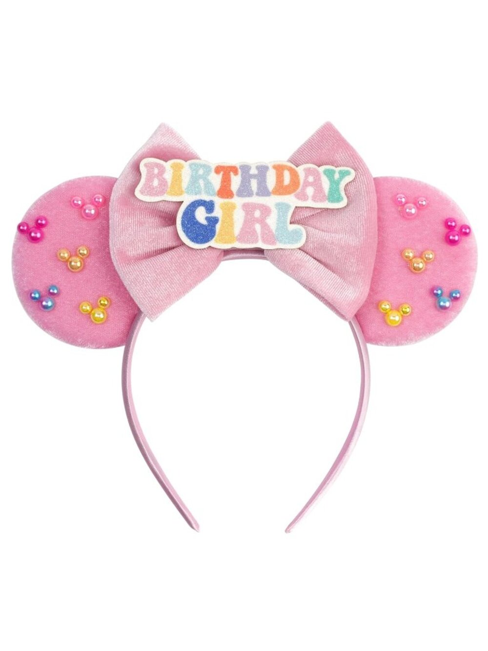 Women Soft Pink Velvet Cotton Candy Inspired Mickey Mouse Hair Headband